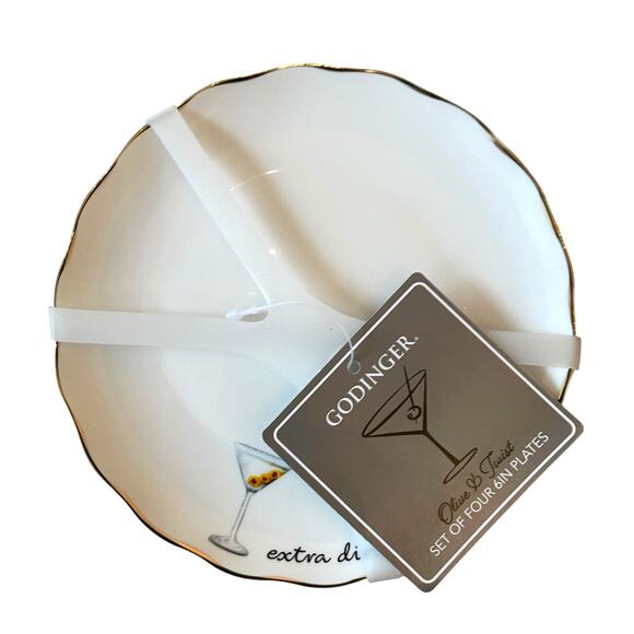 Godinger Appetizer Plates 6in Ceramic Set of 4 EXTRA DIRTY White NEW - Picture 6 of 8